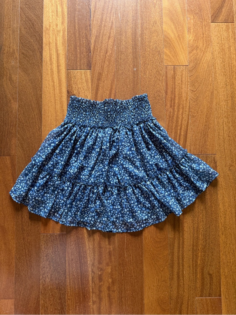 Altar’d State Smocked Waist Blue Floral Ruffle Skirt - Picture 2 of 3
